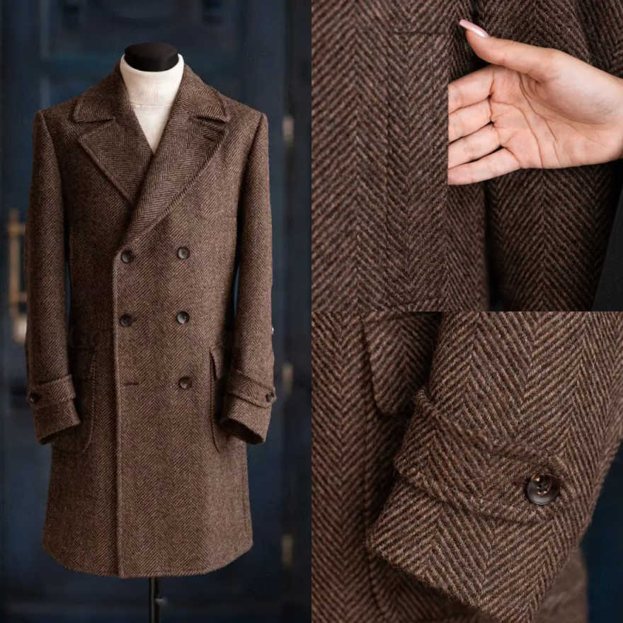 Men Formal Wear Modern - Moderner Herren-Fischgrät-Mantel, 1-teilig, Doppelreihig, Winter-Warm, Formell